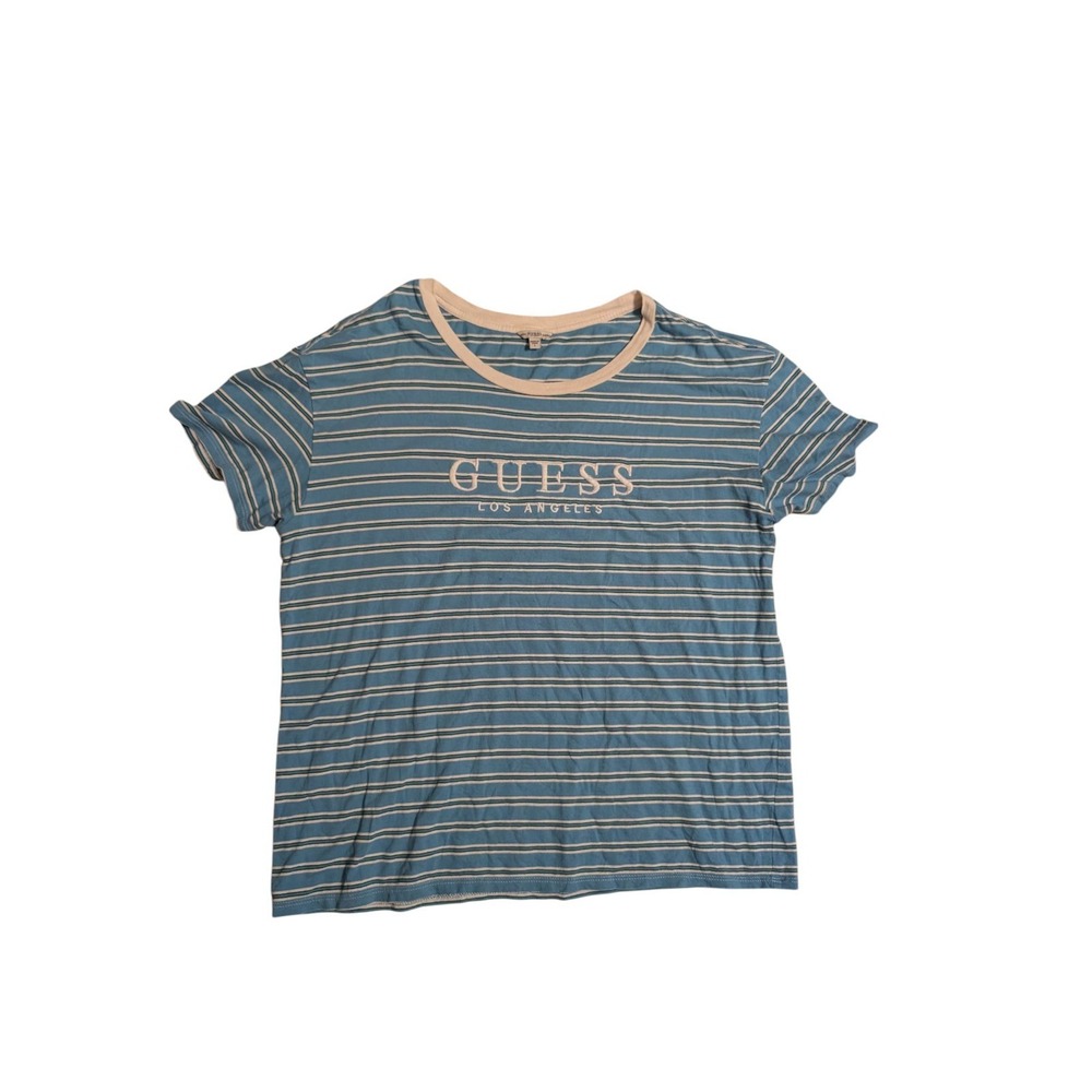Guess Los Angeles Short sleeve T Shirt Striped Blue White Size Large - Picture 1 of 3